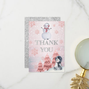 Carte De Remerciements Pingouin   Snowman Winter ONE derland Anniversaire