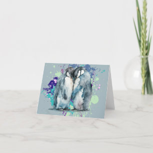 Carte De Remerciements Pingouins aquarelles