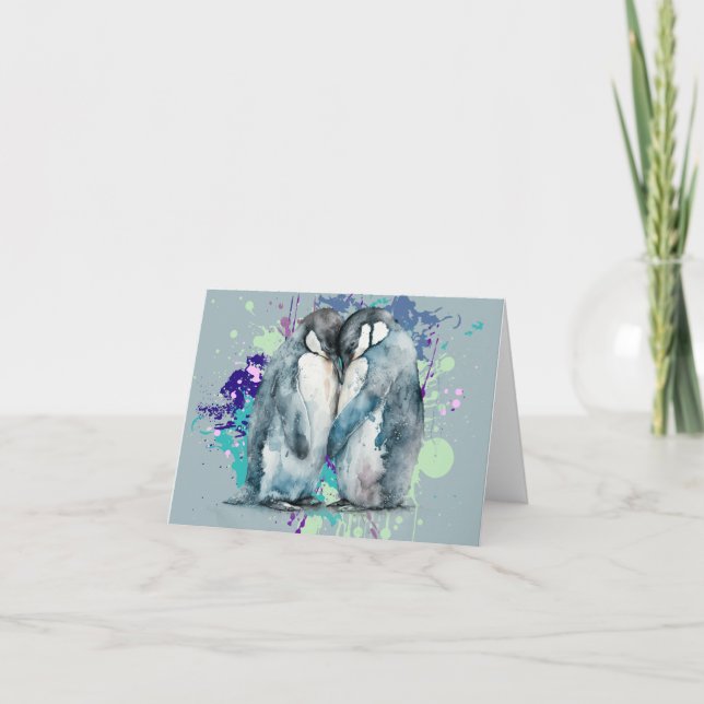 Carte De Remerciements Pingouins aquarelles (Devant)