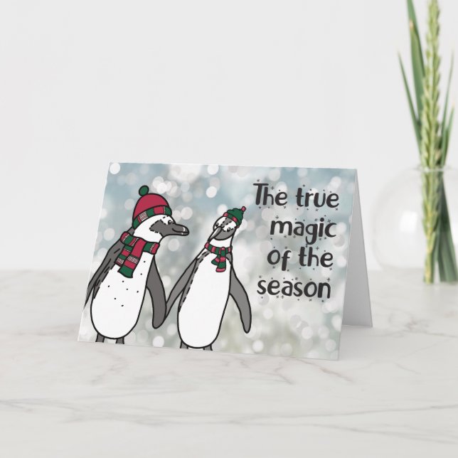 Carte De Remerciements Pingouins Noël magique de la saison mignonne (Devant)