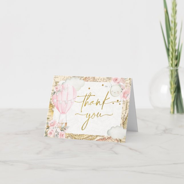 Carte De Remerciements Pink Air Balloon n'est-elle pas Onerderful Folded (Devant)