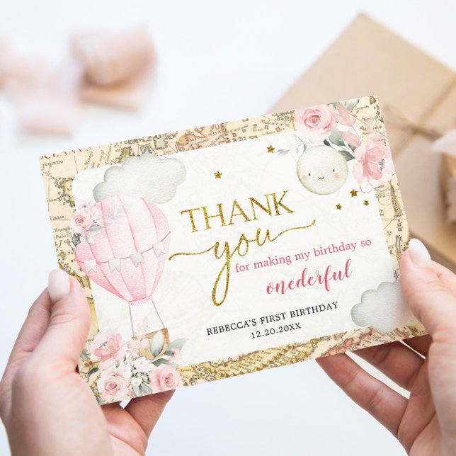 Carte De Remerciements Pink Air Balloon n'est-elle pas un anniversaire en (Créateur téléchargé)