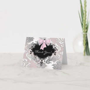 Carte De Remerciements Pink and Black Damask Thank You Cards