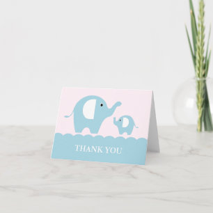 Carte De Remerciements Pink and Blue Mom and Baby Elephants