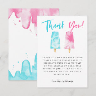 Carte De Remerciements Pink and Blue Popsicle Genre Revevela Party