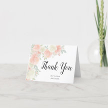 Pink and White Rose Floral Rustic Thank you