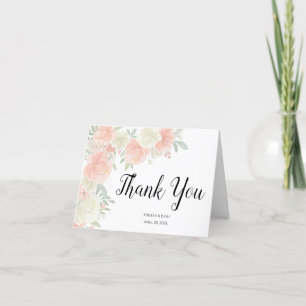 Carte De Remerciements Pink and White Rose Floral Rustic Thank you