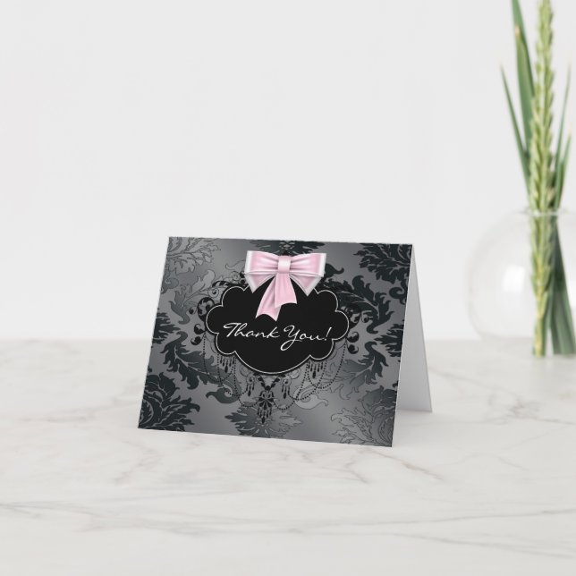 Carte De Remerciements Pink Black Damask Thank You Cards (Devant)
