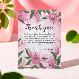 Carte De Remerciements Pink Blooming Lys Baby shower/ Anniversaire