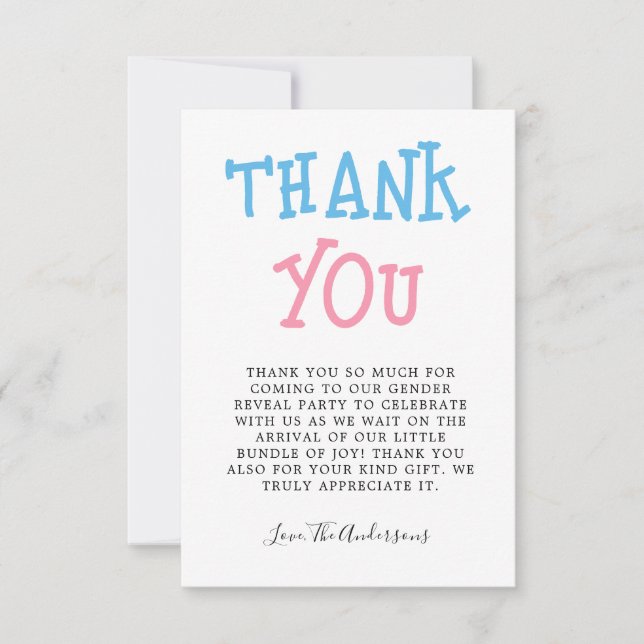 Carte De Remerciements Pink Blue Genre Revela Party (Devant)
