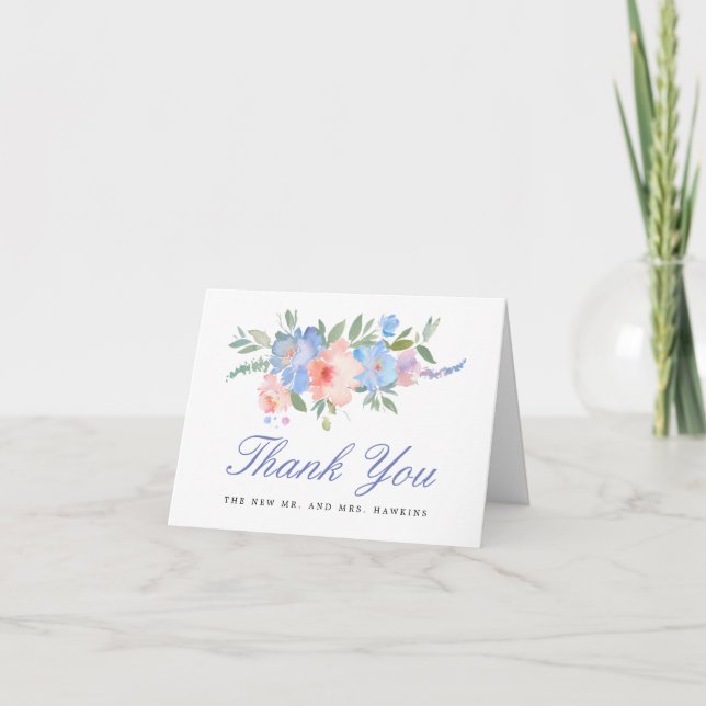 Carte De Remerciements Pink Blush Pastel Blue Floral Mariage Photo (Devant)