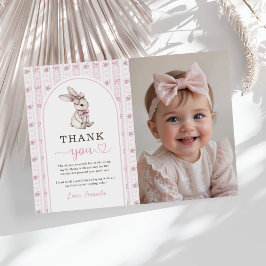 Carte De Remerciements Pink Bow Bunny Vintage Rabbit 1st Birthday Photo