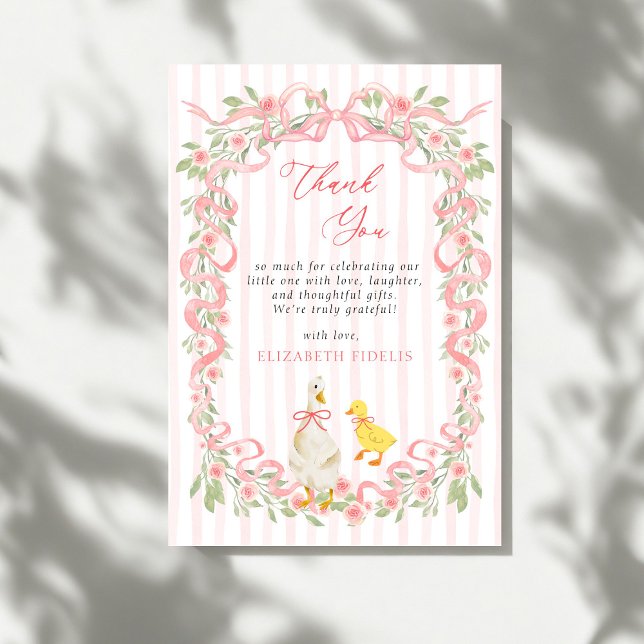 Carte De Remerciements Pink Bow Floral Goose Baby Shower  (Créateur téléchargé)