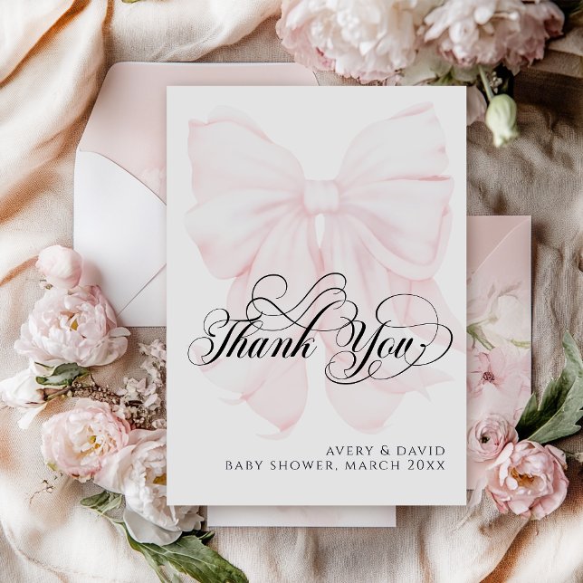 Carte De Remerciements Pink Bow moderne Élégant Baby shower fille (Créateur téléchargé)