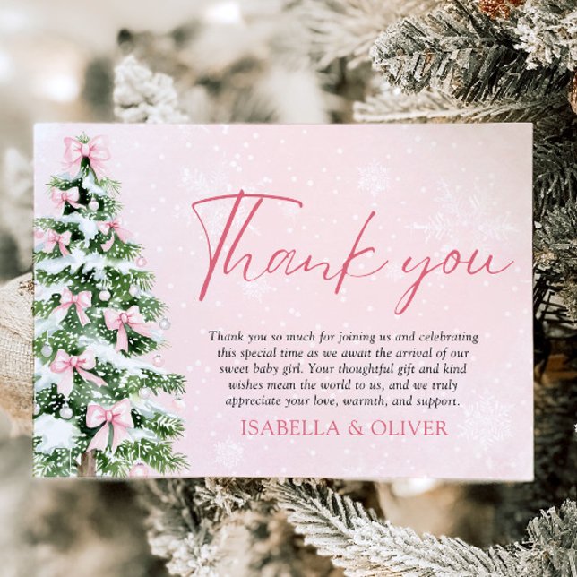 Carte De Remerciements Pink Bows Christmas Tree Winter Thank you card (Pink Bows Christmas Tree Winter Thank you card)