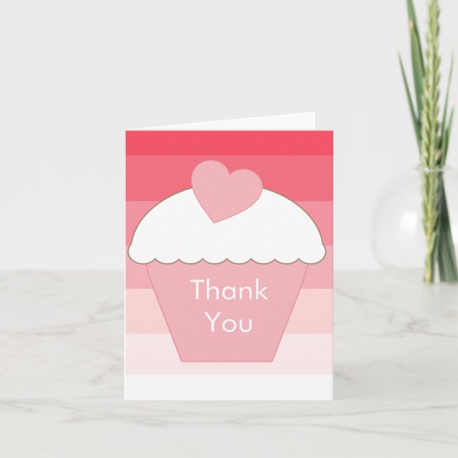 Carte De Remerciements Pink Cupcake Ombre Stripes (Devant)
