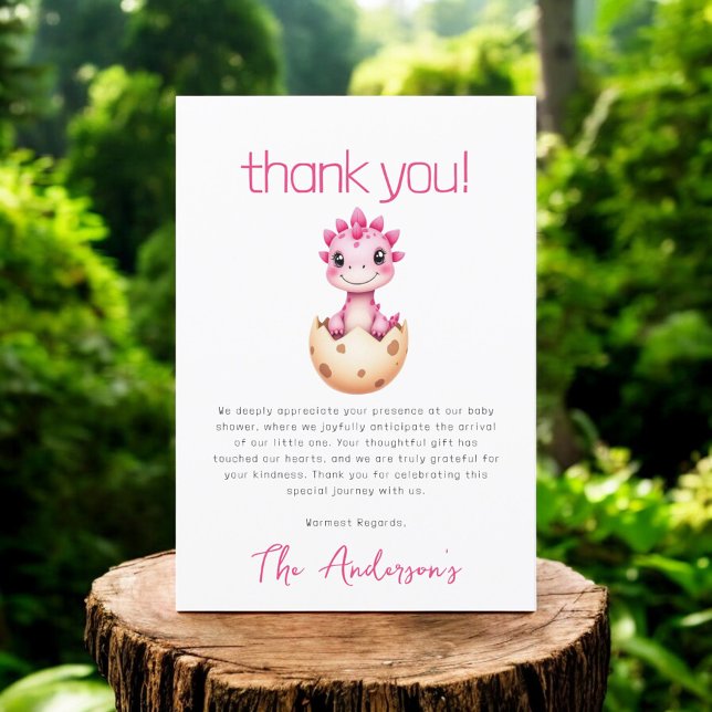 Carte De Remerciements Pink Dinosaur Watercolor Baby Shower (Créateur téléchargé)