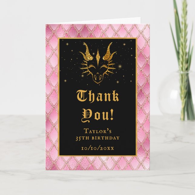 Carte De Remerciements Pink Dragon Scales Gold Faux Parties scintillant A (Devant)