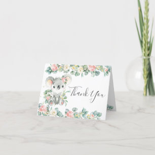 Carte De Remerciements Pink Floral Greenery Cute Koala 1er anniversaire f