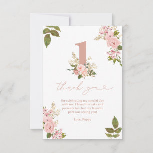 Carte De Remerciements Pink Floral Little Miss 1er anniversaire