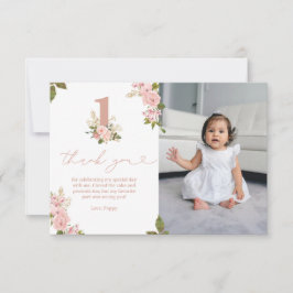 Carte De Remerciements Pink Floral Little Miss 1er anniversaire