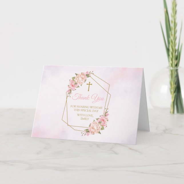 Carte De Remerciements Pink Floral Religious Thank you card (Devant)