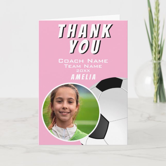 Carte De Remerciements Pink Football Football Coach Ball Photo (Devant)