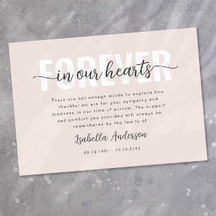 Carte De Remerciements Pink Forever dans nos coeurs Sympathy Funeral