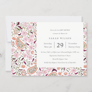Carte De Remerciements Pink Green Floral Paisley Motif Baby shower Invita