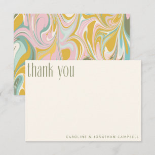 Carte De Remerciements Pink Green Pastel Marbre Abstrait Mariage personna