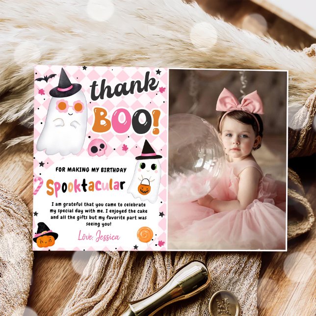 Carte De Remerciements Pink Halloween mignonne Fantôme Anniversaire Photo (Créateur téléchargé)