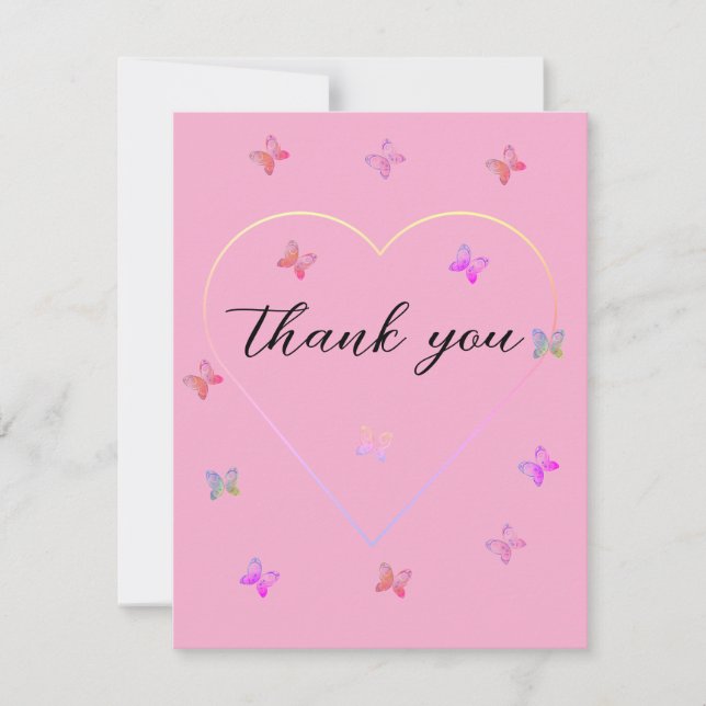 Carte De Remerciements Pink Heart Butterfly girl baby shower  (Devant)
