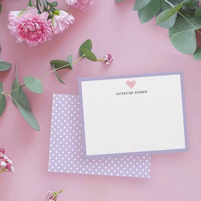 Carte De Remerciements Pink Heart Pastel Purple Bordure personnalisée (Créateur téléchargé)