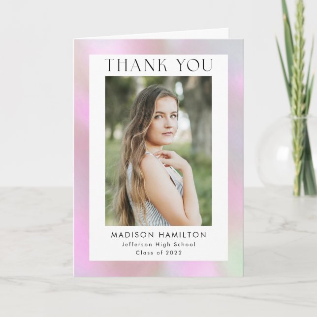 Carte De Remerciements Pink Holographic Photo Graduation (Devant)