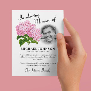 Carte De Remerciements Pink Hydrangea Photo Funeral