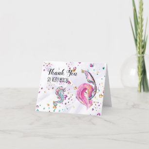 Carte De Remerciements *** Pink Mermaid Sea Horse Baby Shower Thank You