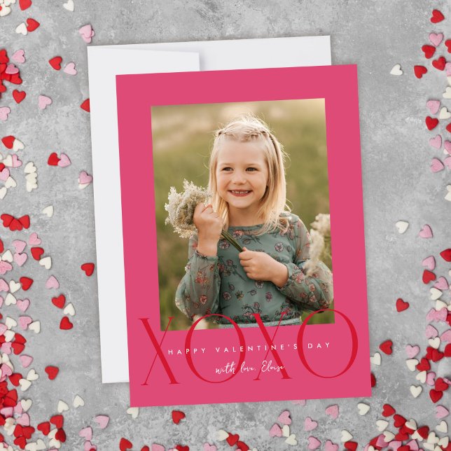 Carte De Remerciements Pink Modern XOXO Photo Classroom Valentine Card (Créateur téléchargé)