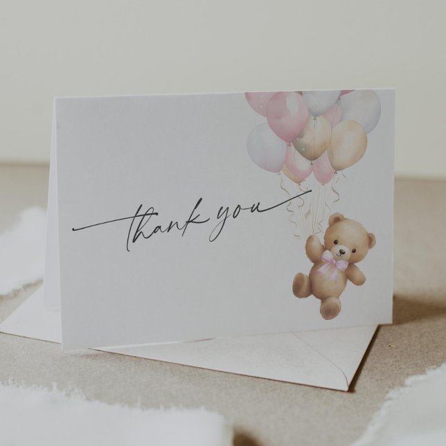 Carte De Remerciements Pink On peut attendre bébé bébé fille douche (Pink We Can Bearly Wait, Teddy Bear Gender Neutral baby Shower Thank you Cards.)