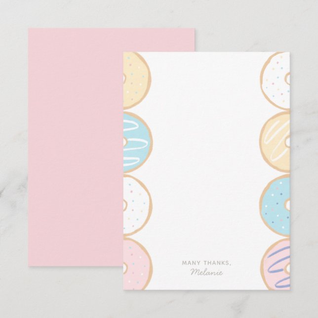 Carte De Remerciements Pink Pastel Donut fête d'anniversaire (Devant / Derrière)