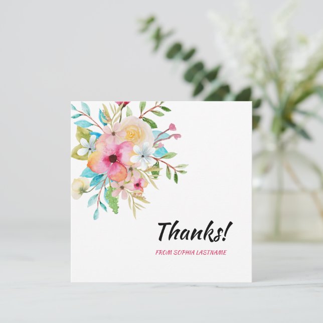 Carte De Remerciements Pink Pastel Floral note personnalisée (Debout devant)