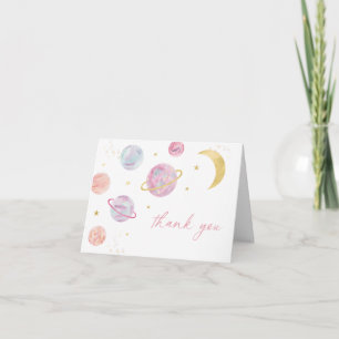 Carte De Remerciements Pink Pastel Two Moon Space Anniversaire