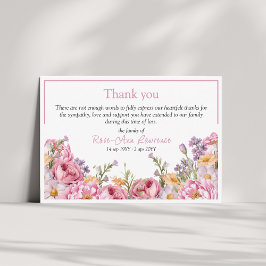 Carte De Remerciements Pink peonies floral frame funeral
