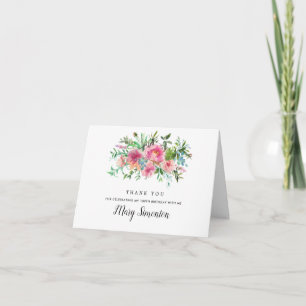 Carte De Remerciements Pink Peony Floral 100e anniversaire Photo