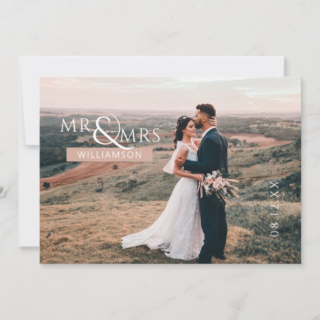 Carte De Remerciements Pink Personnalisé Mr & Mrs Monogram Mariage Photo (Devant)