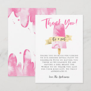 Carte De Remerciements Pink Popsicle Girl Gender Revevela Party