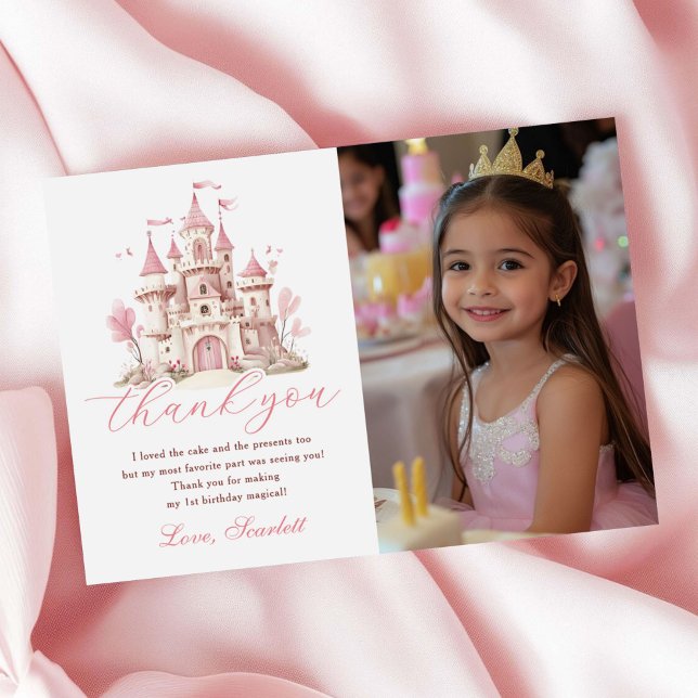 Carte De Remerciements Pink Princess Castle Girl's Birthday Party Photo (Créateur téléchargé)