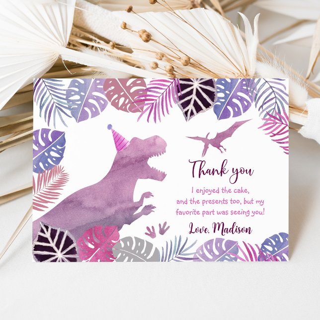 Carte De Remerciements Pink Purple Trois Rex Girl Dinosaur Anniversaire (Créateur téléchargé)