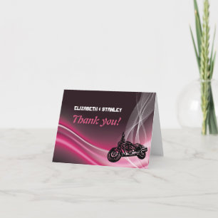 Carte De Remerciements Pink road biker wedding Thank you note