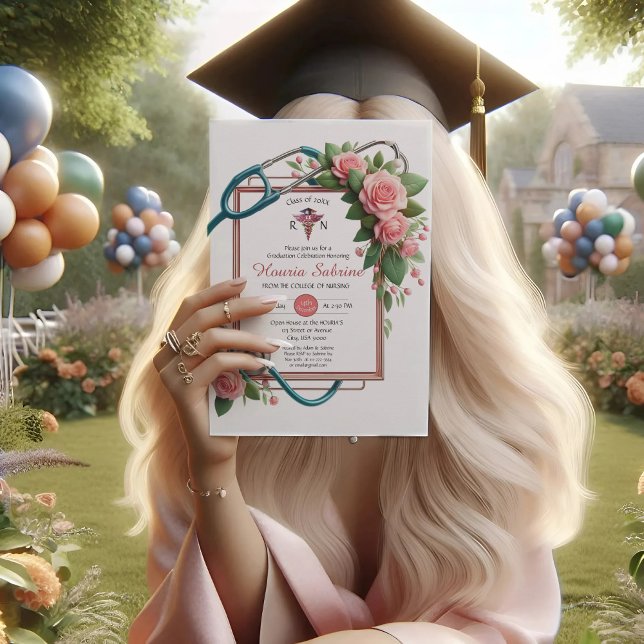 Carte De Remerciements Pink Roses Stethoscope Infirmière Infirmière Invit (Créateur téléchargé)