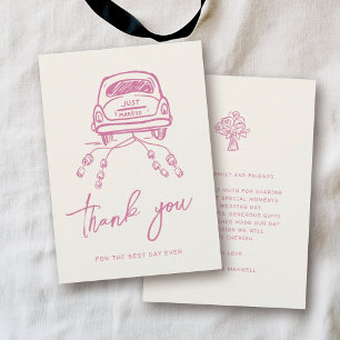 Carte De Remerciements Pink Script manuscrit Mariage tendance voiture